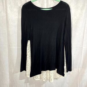 Apt 9 Black Lace‎ Trim Tunic Top Long Sleeve Womens XS
